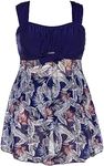 MakeMeChic Women's Plus Size Tankini Swimsuit Plant Print Two Piece Bathing Suit Navy Blue B 0XL