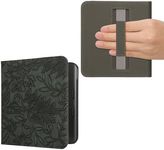 kwmobile Case Compatible with Kobo Libra Colour Case - PU Cover w/Strap - Embossing Flowers Green