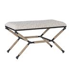 Linon Upholstered Seat Farrow Metal Campaign Bench, Black/White Striped