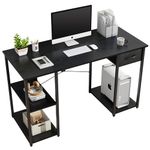 LYNCOHOME Computer Desk, Office Desk with 2 Shelves, Desks & Workstations for Student and Worker, Black Desk with Drawers for Bedroom, Home, Office 120 * 55 * 75cm