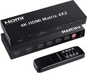 Microware 4x2 HDMI Matrix Switch, 4 in 2 Out Matrix HDMI Video Switcher Splitter +Optical & L/R Audio Output,Support Ultra HD 4K x 2K,3D 1080P,Audio EDID Extractor with IR Remote Control & Power Adapter