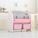 The Tickle Toe DIY Kids Child Bookshelf with Storage Baskets, Bins, and a Rack for Toys in a Plastic Shelf Cabinet 80 L x 34 W x 72 H cm, Pink