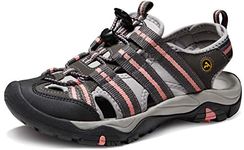 ATIKA Women Athletic Outdoor Sandal, Closed Toe Lightweight Walking Water Shoes, Summer Sport Hiking Sandals, All Terrain Orbital Grey & Coral, 3.5 UK