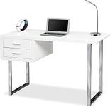 Homeology Harmonia Gloss White with Chrome legs 2-Drawer Contemporary Home Office Luxury Computer Desk