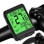 Wireless Bicycle Computer with Green Backlit LCD Display, Speed, Distance, Timer, IPX7 Waterproof, 4.5 x 6.5cm, 32g