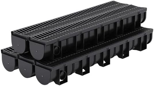 5-Pack 39.4" l Channel Drain System with Plastic Grate, Heavy-Duty HDPE Trench Drain for Driveway, Landscape, Patio, Pool, Yard & Roof Runoff | 5.9" w x 5.1" h | Weather-Resistant & Easy DIY Installat