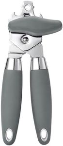 TJ POP Can Opener Manual, Heavy Duty Hand Held Can Opener, Durable Stainless Steel Tin Opener Smooth Edge, Easy Turn Knob, with Bottle Opener, Kitchen Tools and Gadgets, Gray