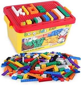 Building Bricks 520 Pieces Set, 500 Basic Building Blocks in 17 Shapes Includes Wheels, Door, Window, Bulk Block with Reusable Storage Box and Building Base Plate, Compatible to All Major Brands