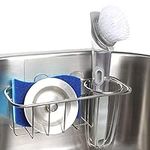 HULISEN 3-in-1 Sponge Holder for Kitchen Sink with Dish Brush Holder, Stainless Steel Caddy for Soap, Scrubber, No Drill and Rustproof, Silver