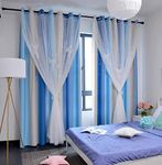 Yancorp Curtains for Girls Bedroom Kids Curtain Hollow-Out Star Window Nursery Curtain 84 inches Length Room Darkening Grommet 2 Layers (Blue Beige, W52 X L84), Polyester