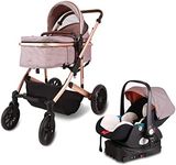 Trenana 2 in1 Baby Stroller,High Landscape Infant Stroller,Reversible Bassinet Stroller,Adjustable Backrest & Canopy,Foldable Aluminum Alloy Anti-Shock for Newborn (516+Khaki)