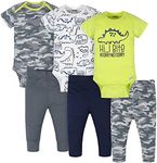 Onesies Brand Unisex Baby 3 Onesies 3 Pants Outfit Bundle Mix n Match Newborn to 12M, Grey Green Camo Dino, 3-6 Months