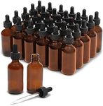 Juvale 30-Pack 2oz Amber Glass Bottles with Dropper Dispenser and 6 Funnels for Essential Oils, Travel, Perfumes, Liquids, Hair and Body Oils (36 Total Pieces, 60ml)