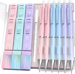 Four Candies 0.7mm Mechanical Pencil Set - 6PCS Cute Pencils with 360PCS HB & 2B Lead Refills, 3PCS Pastel Erasers and 9PCS Eraser Refills, Aesthetic School Supplies for Student Writing Drawing