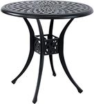 Sunnydaze Sigonella 30.75-Inch Diameter Cast Aluminum Patio Dining Table with Umbrella Hole - Black Powder-Coated Finish