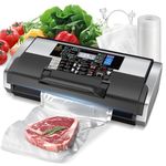 95 kPa Vacuum Sealer Machine, Food Vacuum Sealer with Double Heat Seal 230W 10-In-1 Multi Modes Food Sealer Vac Pack Machine Set with Cutter, 1 Bag Roll & 15 Precut Bags and Accessory Hose