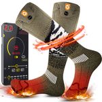 Heated Socks for Men Women - OIGOGOI 5000mAh Rechargeable Electric Heated Socks Foot Warmers 3 Heating Settings with APP Remote Control for Skiing Hiking Camping Running Fishing (Army Green)