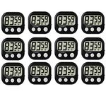 12 Pack Digital Kitchen Timer Large LCD Display Loud Alarm Strong Magnetic Stand, Minute Seconds Count Up Countdown and Simple Operation Timers for Cooking, Bathroom, Kids, Teacher, Classroom - Black