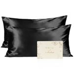 YANIBEST Satin Pillowcase for Hair and Skin - Queen Pillow Cases Set of 2 Pack 20x30 Inches, Silk Pillowcase for Hair & Skin with Zipper, Gifts for Women Men,Black