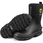 TIDEWE Rubber Boots for Men, 5.5mm Neoprene Insulated Rain Boots with Steel Shank, Waterproof Mid Calf Hunting Boots, Sturdy Rubber Work Boots for Farming Gardening Fishing (Black Size 8)