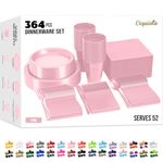 350 Pcs Plastic Dinnerware Set Includes 50 of Each 9" Pink Plastic Dinner Plates | 7" Plastic Dessert Plates | 12 oz Plastic Cups | Pink Napkins | Plastic Spoons, Forks & Knives - Exquisite