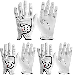 FINGER TEN Golf Gloves Men Right Handed Left Golfer Cabretta Leather Value 3 Pack, Men's Glove Soft Grip Cadet Size Small Medium Large XL XXL (Natural White, Large, Left)