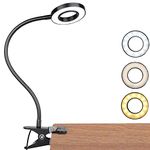 DIWUJI Plastic LED Clamp Light,Dimmable Reading Lamp,Clamps,Eye Protection,Bed Light with 3 Light Modes and 10 Brightness Levels,USB Powered,Portable,Flexible,Gooseneck Reading Lamp for Bedroom