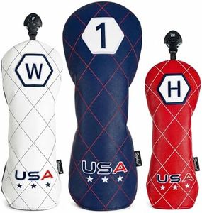 Sopkop USA Golf Headcovers Set, Driver Head Covers Fairway Wood Headcover Hybrid Head Cover of Hand-Embroidery Techniques,Colors of American Flag, for Men Women Golf Enthusiast (3 Pack)