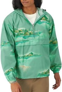 Champion Men's Jacket, Stadium Packable Wind and Water Resistant Jacket (Reg. Or Big & Tall), Camp Champion Aqua Crush Small Script, Small