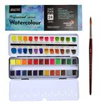 BRUSTRO Professional Artists' Watercolour 24 half pan set with Kolinsky imitation round brush no.6
