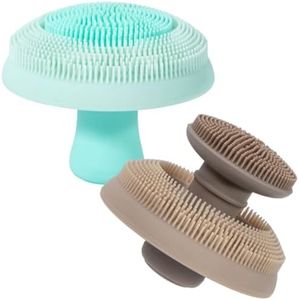 Beomeen Mushroom Silicone Face Scrubber 2 in 1, 2 Pcs Removable Facial Cleansing Exfoliator Brush, Soft Manual Face Wash Scrub Brush for Deep Cleaning, Exfoliating and Massaging, Green+Caramel