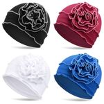 DRESHOW 4 Pieces Chemo Turban Headwear Soft Cancer Headwrap Hat for Women Beanies Flowers Hair Loss Cap