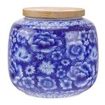 Ceramic Tea Canister with Airtight Wood Lid Vintage Chinese Style Tea Storage Jars Traditional Tea Tins Cans Tea 230ML for Kitchen Spice Tea Coffee Condiment Blue