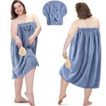 Xtinmee 2 Sets Plus Size Womens Wrap Towel with Hair Towel Bath Towel Wrap Shower Dress Towel Spa Wraps for Women's Bathrobe(Blue)