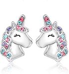 Lanqueen Silver Unicorn Stud Earrings for Girls Hypoallergenic CZ Unicorn Birthday Party Jewelry Gifts for Daughter Sister Teen Girls Gift Ideas