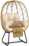 DWVO Egg Basket Chair Patio Chair with Stand Anti-Slip All-Weather Poratble Wicker Egg Lounger Chair for Indoor Outdoor 330LBS (Beige)