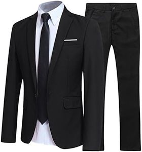 Slim Fit 2 Piece Suit For Men One Button Casual/Formal/Wedding Tuxedo,Black,Large
