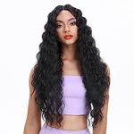 FASHION IDOL Long Wavy Synthetic Lace Front Wigs 30 inches Deep Middle Part Baby Hair Wigs for Women 5% Brazilian Human Hair and 95% Heat Resistant Fiber