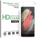 amFilm (2 Pack) Screen Protector for Samsung Galaxy S21 Ultra (6.8 Inch), Case Friendly (Easy Install) HD Clear Elastic Skin TPU Film Compatible with Fingerprint Sensor (2021)