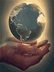 WOWDECOR Paint by Numbers Kits for Adults Kids, Diy Oil Painting - Hands Protect the Earth 16x20 inch (Frameless)