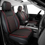 FREESOO Car Seat Covers Full Set for Dodge Ram 2009-2024 1500 2500 3500 Classic Crew Quad Cab Leather Seat Cover Pickup Truck Accessories, with Concave Bench (BlackRed)