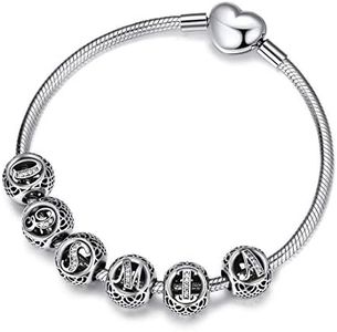 ChicSilver Custom Charm Bracelet for Women, 925 Sterling Silver Initial Letter Charms for Charms Bracelet, Alphabet Beads for Jewelry Making