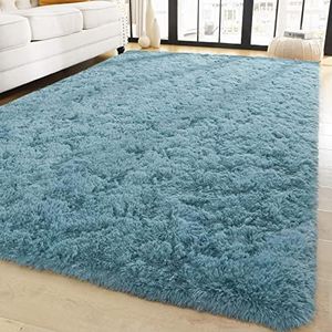 YJ.GWL Soft Area Rugs for Living Room Bedroom Plush Fluffy Teal Rug 6x9 Feet, Turquoise Green Shag Rug Carpet Non Shedding for Nursery Dorm, Indoor Modern Fuzzy Rug for Kids Girls Room Home Decor