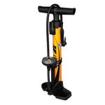 BV Compact Bike Floor Pump with Gauge, 160 PSI Portable Bicycle Tire Pump, Smart Valve Fits Presta & Schrader, Lightweight Steel Mini Pump for Road, MTB & Balls (Petite, Yellow)