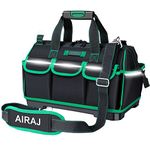 AIRAJ 16-Inch Tool Bag with Reflective Strip, Heavy Duty Tool Organizer with Adjustable Shoulder Strap,16 Pockets Outer & Inner with Water Proof Molded Base Personnel Tote Tool Bags…