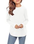 storeofbaby White Shirts for Girls Classic Round Neck Tops Basic Long Sleeve Blouses 9-10 Years