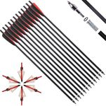 IRQ 20 Inch Crossbow Bolts and Crossbow Broadheads Set, Carbon Crossbow Arrows for Hunting and Outdoor Practice, 12 Red Arrows, 6 Broadheads(18 Pack)(Black and red)