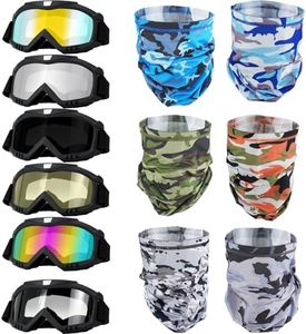 CONEHOY 12 Pcs Motorcycle Dirt Bike Neck Atv Goggle Breathable Anti-UV Adjustable Riding Goggle with Face Mask for Women Men Dirt Biking Summer