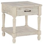 Signature Design by Ashley Shawnalore Farmhouse Solid Pine Wood End Table, Weatherworn White Finish