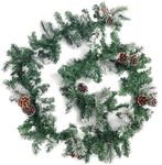 Belle Vous Snow Tipped Artificial Greenery Christmas Garland with Pine Cones - 2.7m / 8.86ft Soft Green Garland - Festive Xmas Indoor Decoration for Home, Stair, Mantle/Fireplace, Wedding & Party